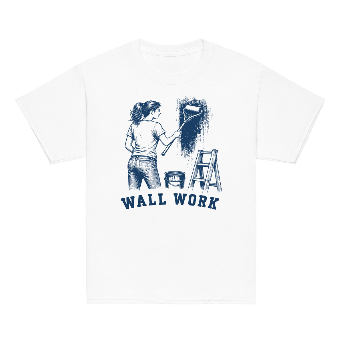 GO2X Wall Work youth lacrosse shirt with female design in White, front view