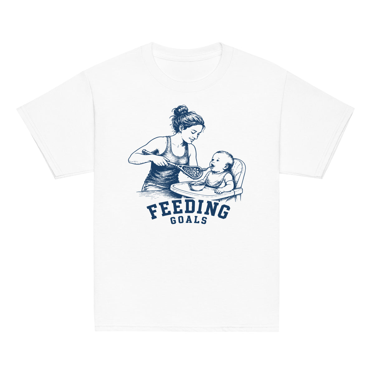 GO2X Feeding Goals youth lacrosse shirt with female design in White, front view