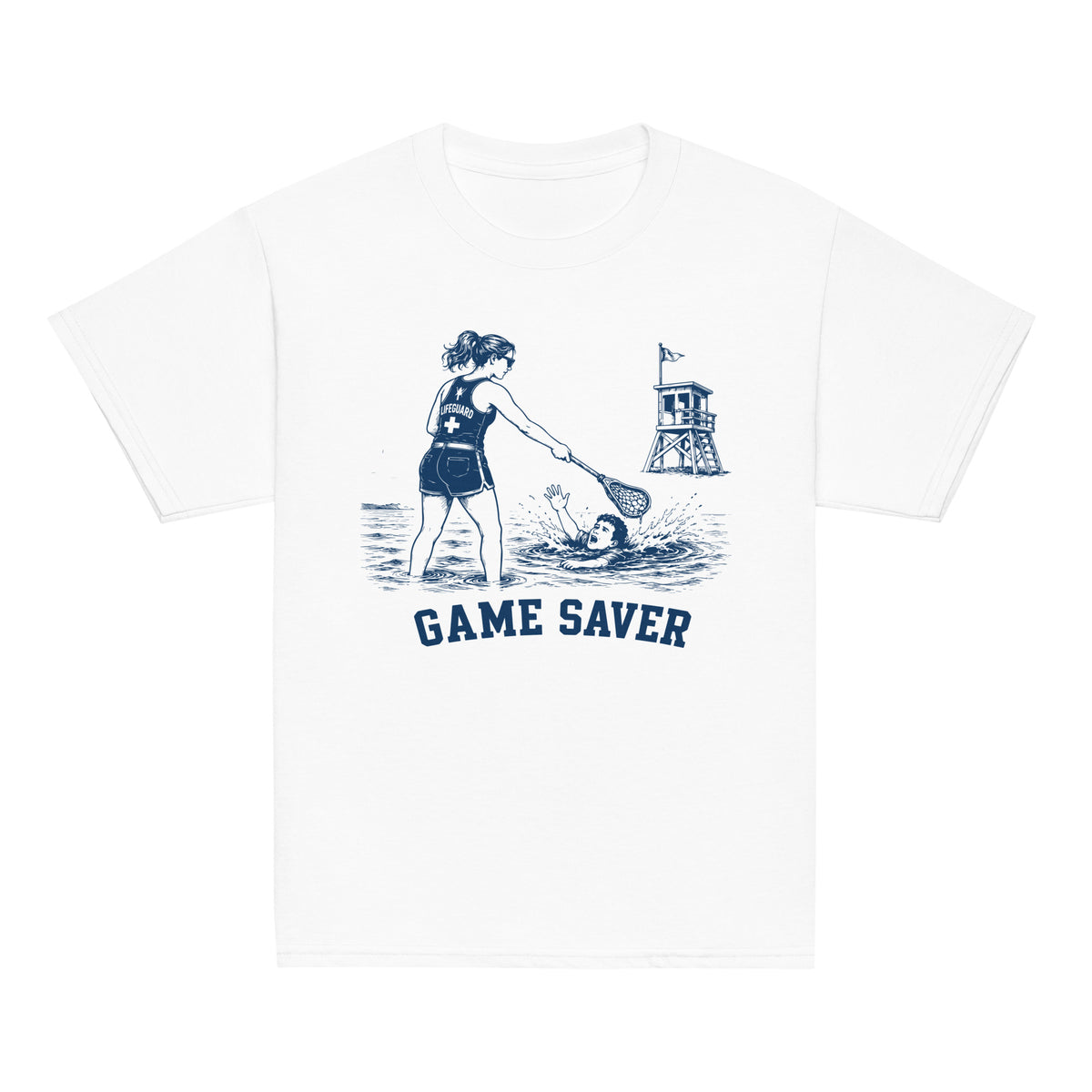 GO2X Game Saver youth lacrosse shirt with female design in White, front view