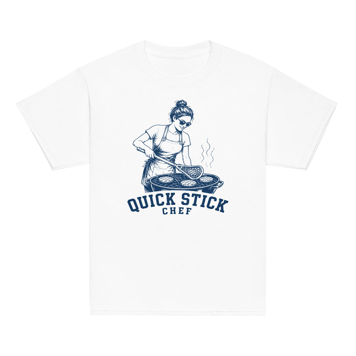 GO2X Quick Stick Chef youth lacrosse shirt with female design in White, front view