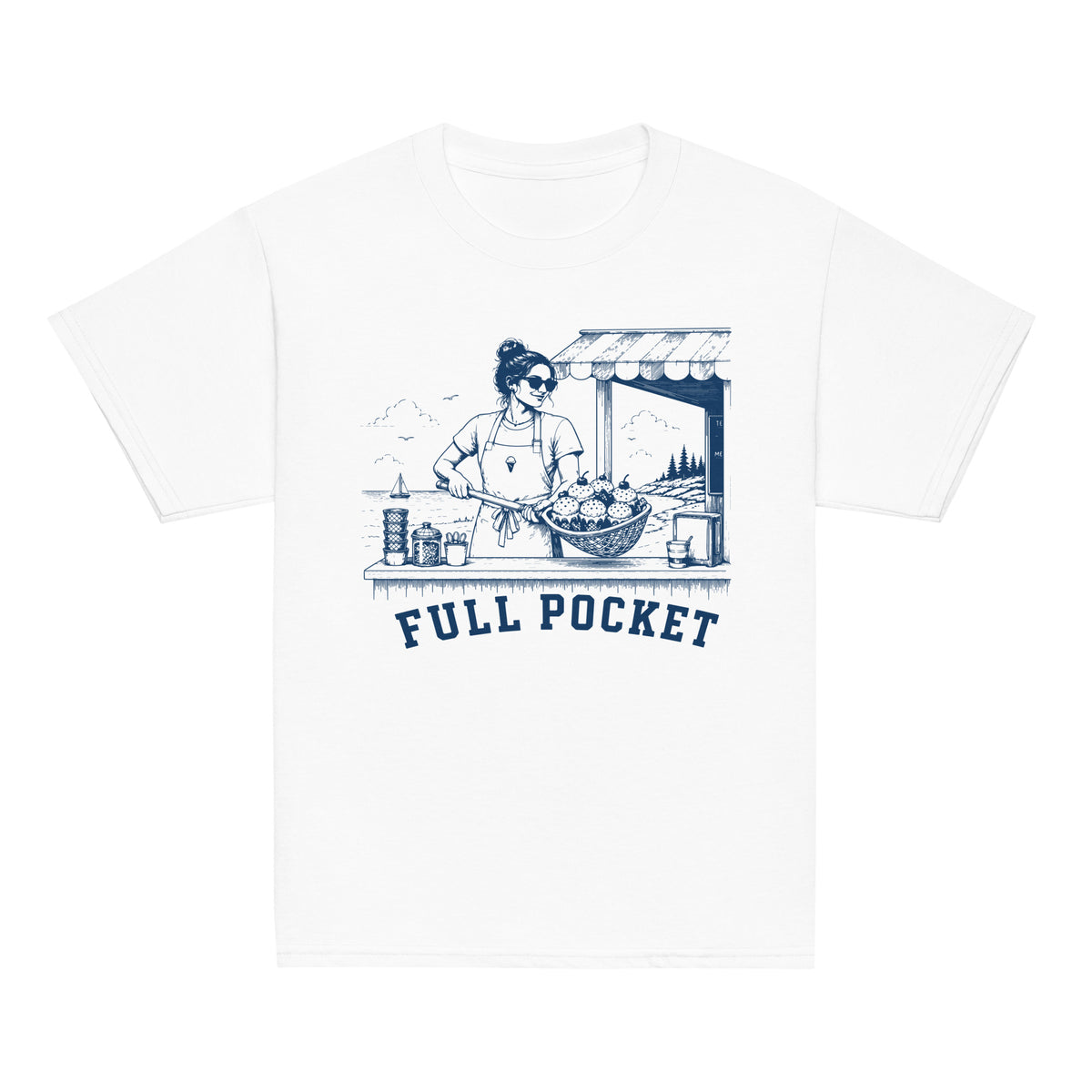 GO2X Full Pocket youth lacrosse shirt with female design in White, front view