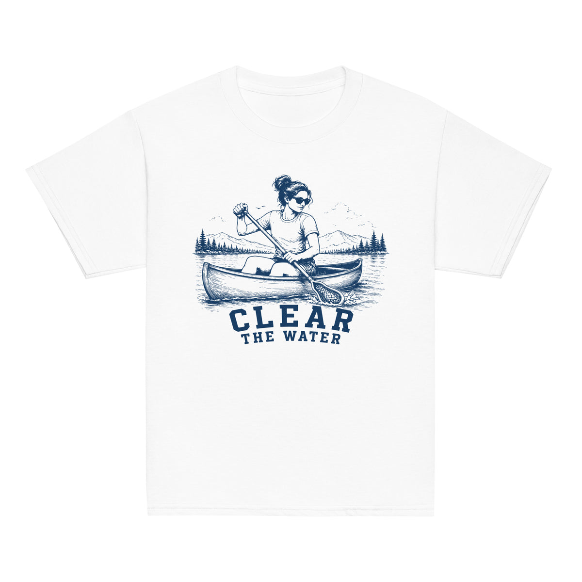 GO2X Clear the Water youth lacrosse shirt with female design in White, front view